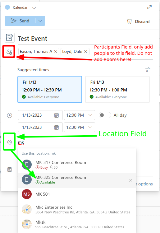 Example Outlook Calendar Invite